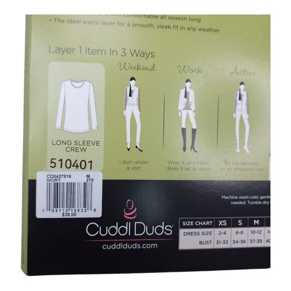 Cuddl Duds Softwear Long Sleeve Crew Medium Stretch Modal Blend Top Off White - Picture 7 of 13